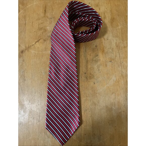 Brooks Brothers Makers Silk Tie Woven In England Hand Made USA Red Blue Stripe - Picture 1 of 6